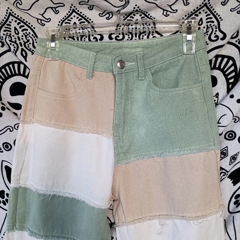Frayed Patchwork‎ Straight Leg Jeans
